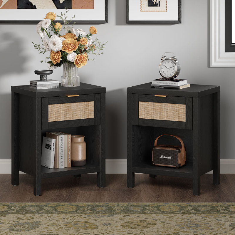 1 drawer nightstand black top